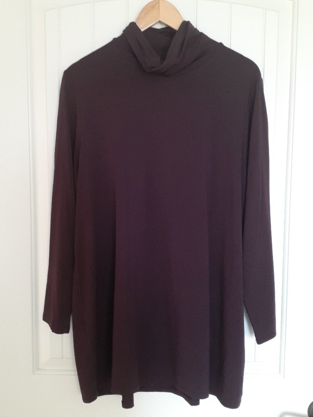 Eileen Fisher Fine Jersey Scrunch Neck Long Top in Casis Purple Size 1X